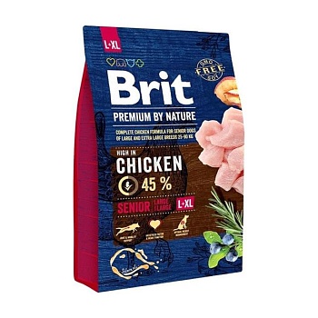 фото сухий корм для літніх собак великих та гігантських порід brit premium senior l+xl зі смаком курки, 3 кг