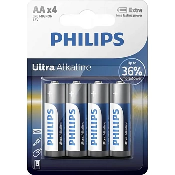 foto батарейка тип aa philips ultra alkaline aa bli 4 (lr6e4b/10)