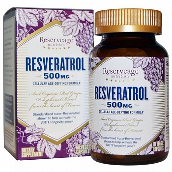 foto ресвератрол resveratrol reserveage nutrition 500 мг 60 капсул (ran010)