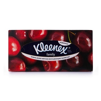 фото косметичні серветки kleenex family 2-шарові, в коробці, 150 шт