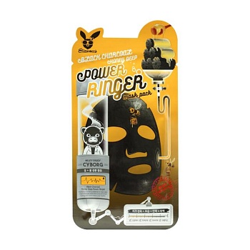 фото тканинна маска для обличчя elizavecca milky piggy cyborg black charcoal honey deep power ringer mask pack, 23 мл