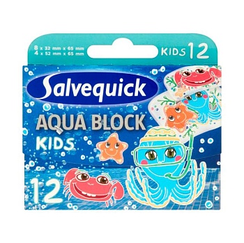 фото дитячі пластирі salvequick aqua block kids, 12 шт