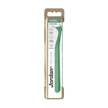 фото флос-зубочистка з ручкою jordan green clean flosser + 5 змінніх флосерів, 1 шт