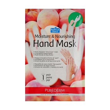 фото зволожувальна маска-рукавички для рук purederm moisture & nourishing hand mask на основі персика, 2*13 г