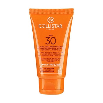 фото сонцезахисний крем для обличчя collistar global anti-age protection tanning face cream spf 30 проти пігментних плям, 50 мл
