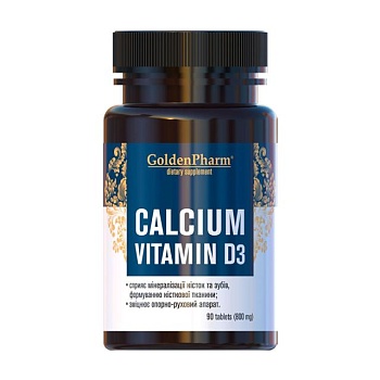 фото дієтична добавка в таблетках golden pharm calcium vitamin d3, 90 шт