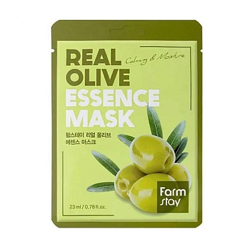 фото зволожувальна тканинна маска для обличчя farmstay real olive essence mask з екстрактом оливи, 23 мл