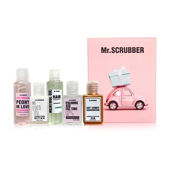 foto набір mr.scrubber travel box (косметична олія, 30 мл+шампунь для волосся, 35 мл+гель для душу, 35 мл+шимер для тіла, 30 мл+тонік для обличчя, 30 мл)