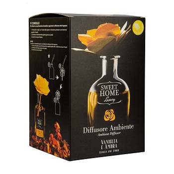foto аромадифузор sweet home luxury diffuser ваніль та бурштин, з жовтою трояндою, 250 мл