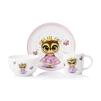 фото набір дитячого посуду ardesto princess owl, 3 предмета (ar3453os)