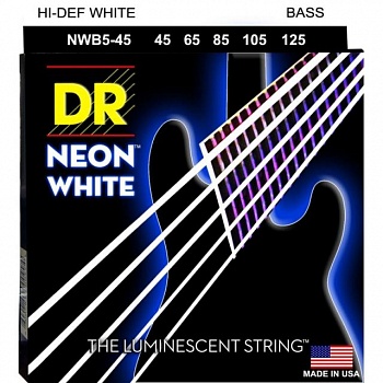 foto струны для бас-гитары dr nwb5-45 hi-def neon white k3 coated medium bass 5 strings 45/125