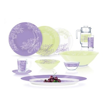 foto столовий сервіз luminarc amb fleur blush purple & green, 46 предметів (v0185)