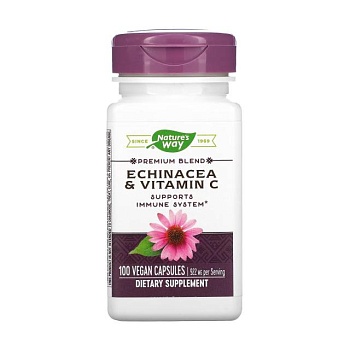 фото дієтична добавка в капсулах nature's way echinacea & vitamin c 922 мг, 100 шт