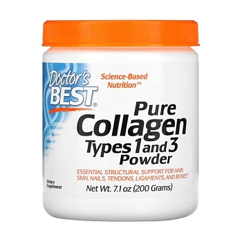фото дієтична добавка колаген в порошку doctor's best collagen types 1 and 3 powder, 200 г