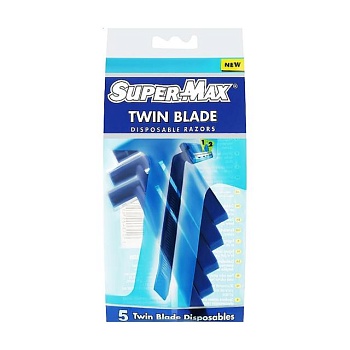 фото одноразовий станок для гоління super-max twin blade чоловічий, 2 леза, 5 шт