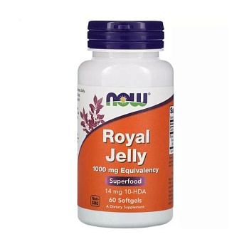 фото дієтична добавка в капсулах now foods royal jelly маточне молочко, 1000 мг, 60 шт