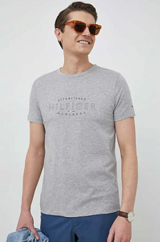 фото бавовняна футболка tommy hilfiger колір сірий з принтом