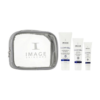 фото набір для обличчя image skincare clear skin solutions trial kit (гель для вмивання, 50 мл + сироватка, 14 г + крем-гель, 28 г + косметичка)