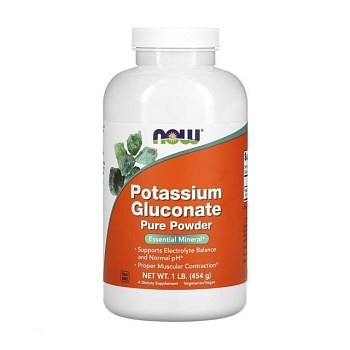 фото дієтична добавка мінерали в порошку now foods potassium gluconate калій глюконат, 454 г