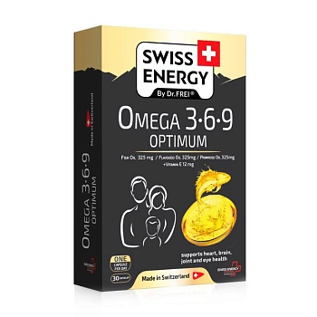 фото дієтична добавка вітаміни в капсулах swiss energy omega 3-6-9 optimum добре збалансований комплекс жирних кислот, 30 шт