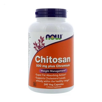 фото дієтична добавка в капсулах now foods chitosan 500 mg plus chromium хітозан 500 мг + хром, 240 шт