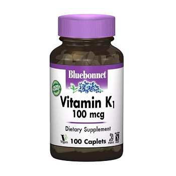 фото дієтична добавка вітаміни в капсулах bluebonnet nutrition vitamin к1 100 мкг, 100 шт