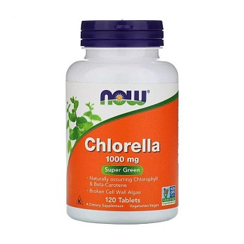 фото дієтична добавка в таблетках now foods chlorella хлорела 1000 мг, 120 шт