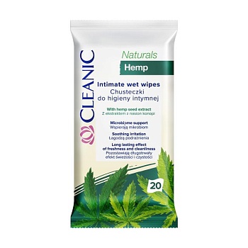 фото вологі серветки для інтимної гігієни cleanic naturals hemp intimate wet wipes, 20 шт