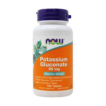 фото дієтична добавка в таблетках now foods potassium gluconate глюконат калію, 99 мг, 100 шт