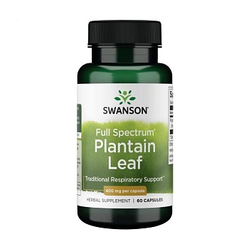 фото дієтична добавка в капсулах swanson full spectrum plantain leaf листя подорожника, 400 мг, 60 шт