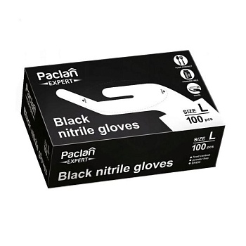 фото рукавички paclan expert нітрилові, чорні, розмір l, 100 шт