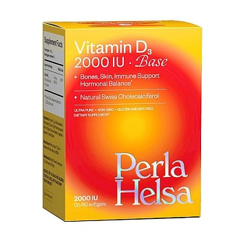 фото дієтична добавка вітаміни в капсулах perla helsa vitamin d3 base вітамін d3 2000 мо, 60 шт
