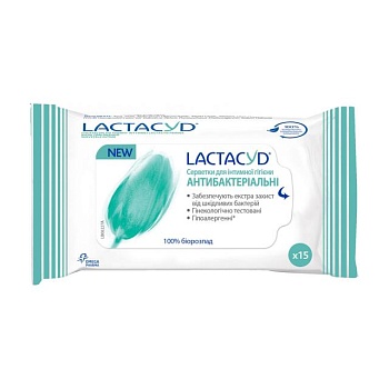 фото серветки для інтимної гігієни lactacyd антибактеріальні, 15 шт