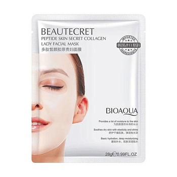 фото гідрогелева маска для обличчя bioaqua beautecret peptide skin secret collagen lady facial mask, 28 г