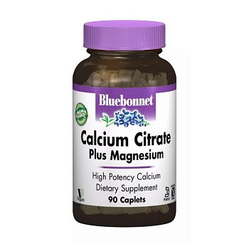 фото дієтична добавка в капсулах bluebonnet nutrition calcium citrate plus magnesium цитрат кальція + магнія, 90 шт