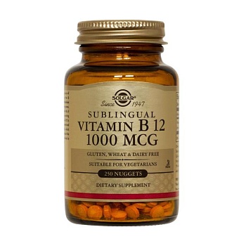 фото дієтична добавка вітаміни в таблетках solgar sublingual vitamin b12 1000 мкг, 250 шт