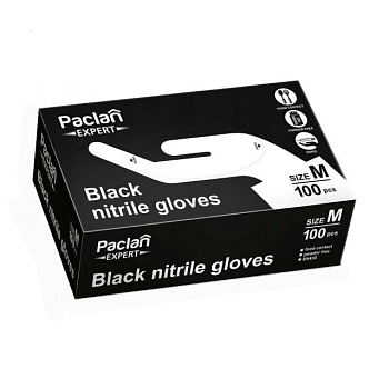 фото рукавички paclan expert нітрилові, чорні, розмір m, 100 шт