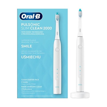 фото електрична зубна щітка oral-b pulsonic slim clean 2000 white, 1 шт