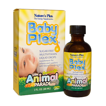 фото дієтична добавка мультивітаміни для немовлят naturesplus baby plex animal parade, зі смаком апельсину, 60 мл