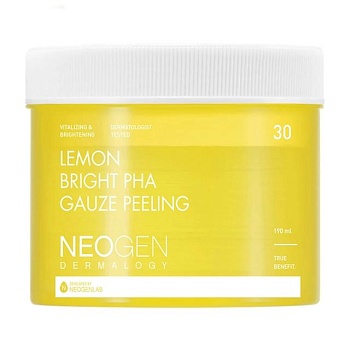 фото відлущувальні педи для обличчя neogen dermalogy lemon bright pha gauze peeling з екстрактом лимона, 30 шт