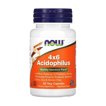 фото дієтична добавка пробіотик в капсулах now foods 4*6 acidophilus ацидофілус, 60 шт