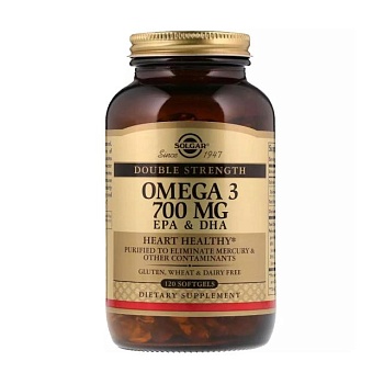 фото дієтична добавка в капсулах solgar omega-3 epa & dha омега-3 700 мг, 120 шт