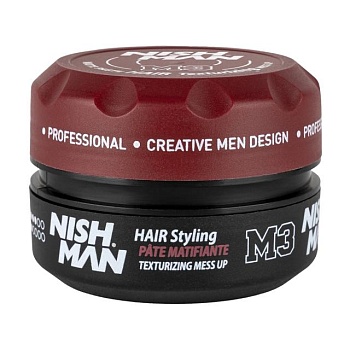 фото чоловіча матова паста для укладання волосся nishman hair styling matte paste texturizing mess up m3, 100 мл