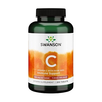 фото дієтична добавка в таблетках swanson timed-released c-500 vitamin c with rose hips вітамін с з шипшиною, 500 мг, 250 шт