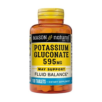 фото дієтична добавка в таблетках mason natural potassium gluconate, калію глюконат 595 мг, 100 шт
