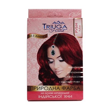 фото безаміачна фарба для волосся triuga herbal на основі натуральної індійської хни, рубін, 25 г