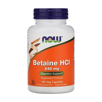 фото дієтична добавка в капсулах now foods betaine hcl бетаїн hcl 648 мг, 120 шт