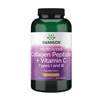 фото дієтична добавка вітаміни в таблетках swanson collagen peptides i and iii + vitamin c колаген + вітамін с 1000 мг, 250 шт