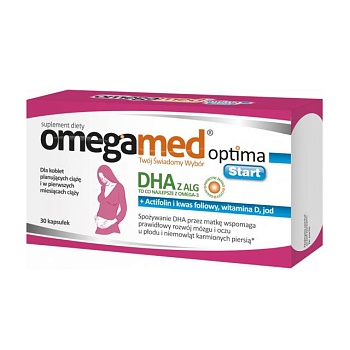 фото дієтична добавка вітаміни для вагітних в капсулах polski lek omegamed optima start dha, фолієва кислота, вітамін d та йод, 30 шт