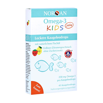 фото дієтична добавка для дітей в желе norsan omega-3 kids jelly омега-3 зі смаком полуниці та лимону, 250 мг, 45 шт